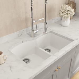 Campino Duo 33 in. Drop-In/Undermount 60/40 Double Bowl Milk White Granite Composite Kitchen Sink with Strainers