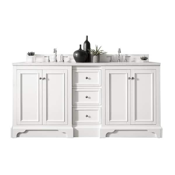 De Soto 73.3 in. W x 23.5 in. D x 36.3 in. H Bathroom Vanity in Bright White with White Zeus Quartz Top