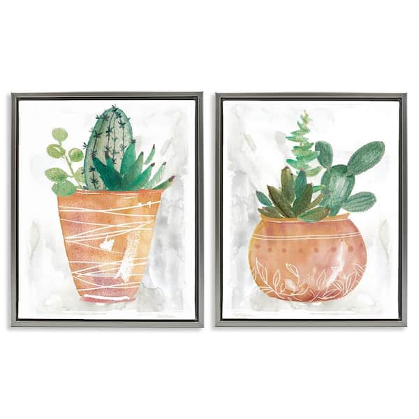 Stupell Industries Boho Cacti and Succulents by Carol Robinson 2-Pieces Gray Floater Frame Nature Graphic Art Print 31 in. x 25 in.