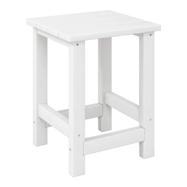Children's Laguna Outdoor Patio All Weather Fade Resistant Kids Poly Plastic Adirondack Square Side Table in White