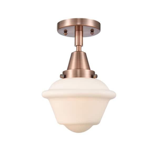 Oxford 7.5 in. 1-Light Antique Copper Traditional Flush Mount with Seeded Glass Shade