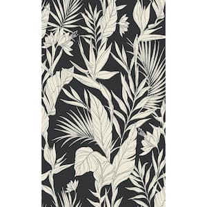 Black All-Over Branches & Leaves Tropical Print Non-Woven Non-Pasted Textured Wallpaper 57 Sq. Ft.