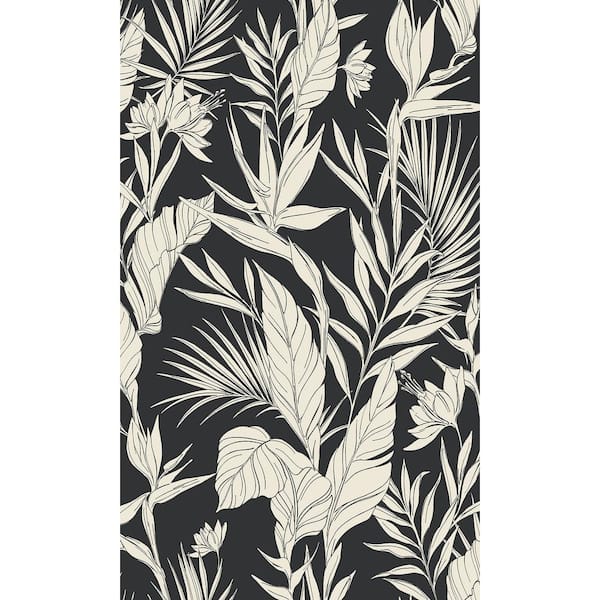 Walls Republic Black All-Over Branches & Leaves Tropical Print Non-Woven Non-Pasted Textured Wallpaper 57 Sq. Ft.