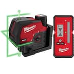 M12 12-Volt Lithium-Ion Cordless Green 125 ft. Cross Line and Plumb Points Laser Level Kit with Laser Detector