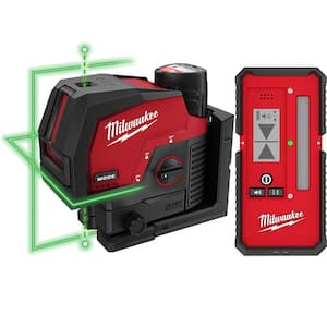 M12 12-Volt Lithium-Ion Cordless Green 125 ft. Cross Line and Plumb Points Laser Level Kit with Laser Detector