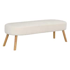 Cameron White Fabric 54.5 in. Bedroom Bench with Natural Legs