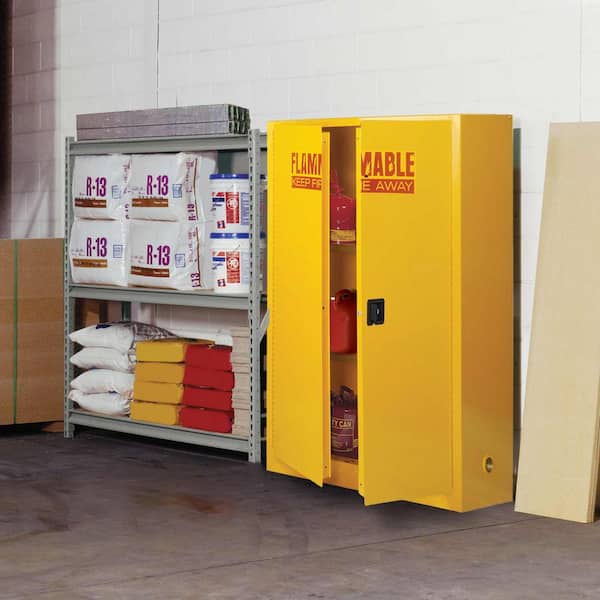 43 in. W x 65 in. H x 18 in. D 3-Shelf Steel Freestanding Garage Storage Flammable Safety Cabinet in Yellow