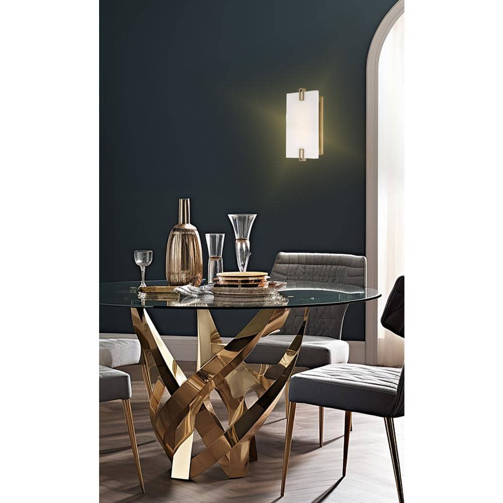 Soft Brass Dimmable LED Wall Sconce with Faux Alabaster Shade