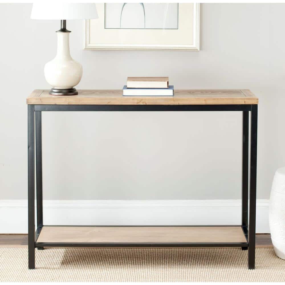 Dennis Brown Oak and Iron Rectangular Console Table with Storage