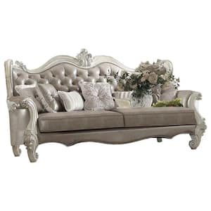 Versailles 43 in. Rolled Arm Leather Tufted Square Sofa in Gray