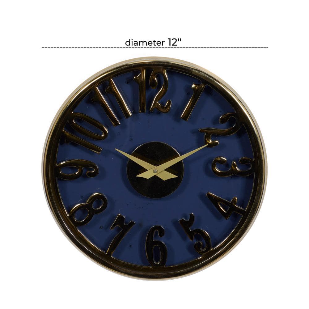 12" Blue and Gold Aluminum Round Wall Clock