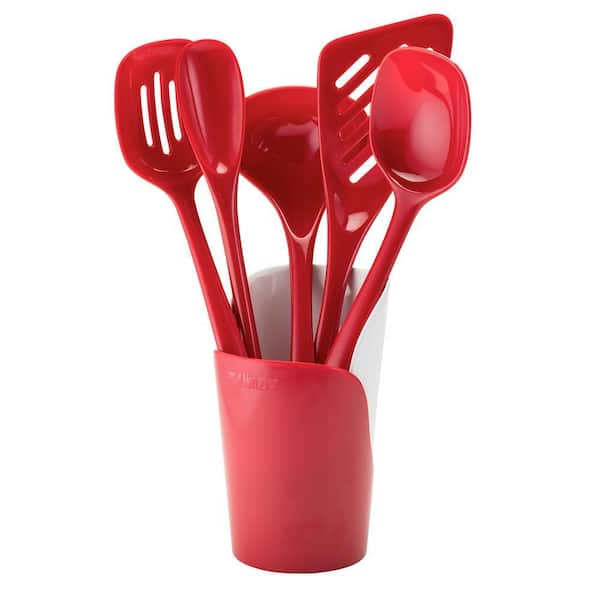 Melamine Red Utensils and Crock (Set of 6)