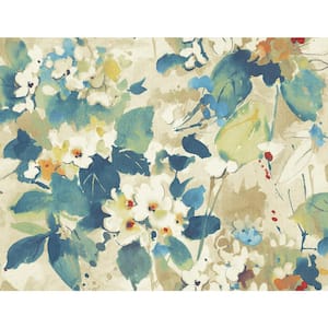 Chambon Watercolor Floral Blue, Metallic Pearl, Green, and Ruby Paper Strippable Roll (Covers 60.75 sq. ft.)