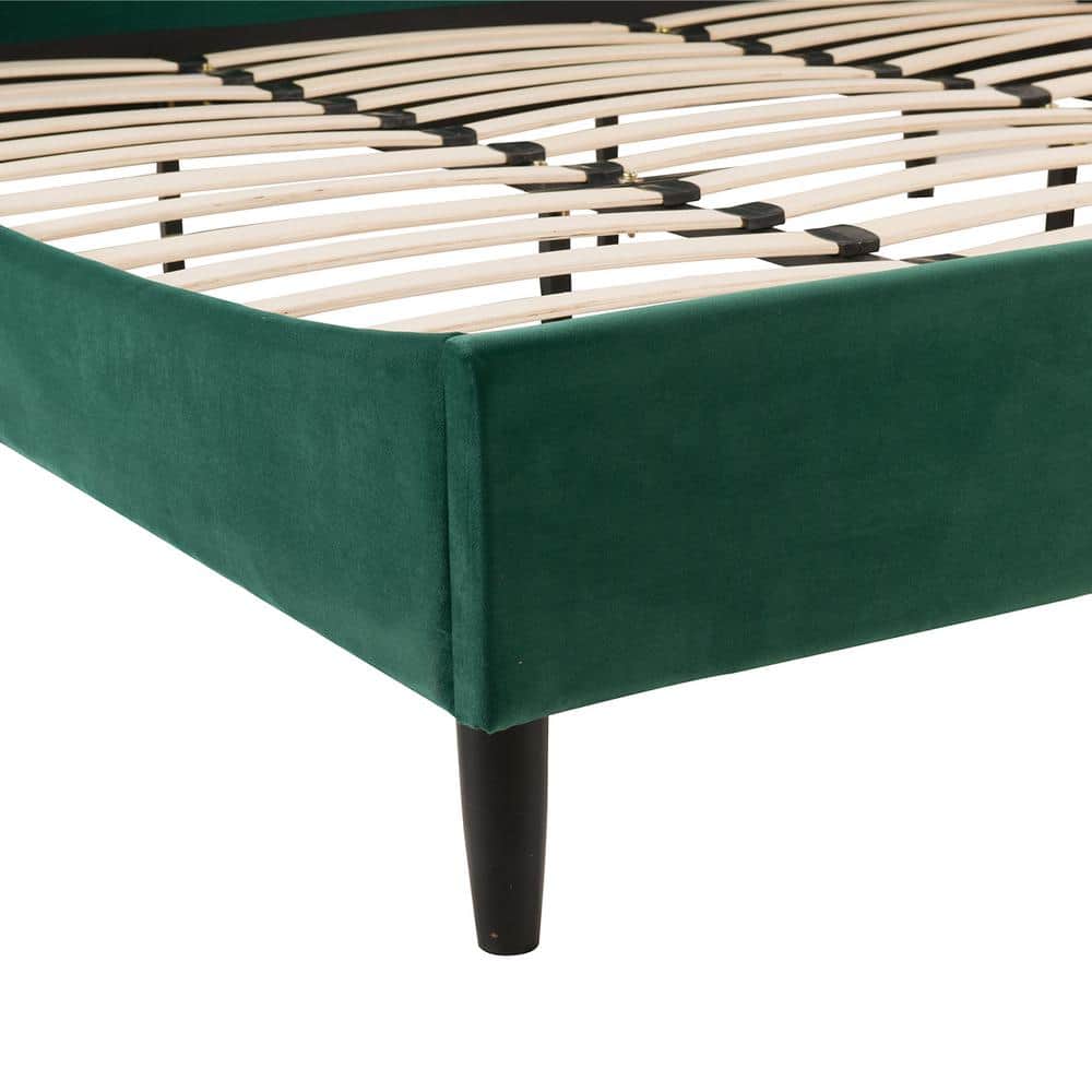 Aspen Evergreen Velvet King Platform Bed with Tufted Headboard