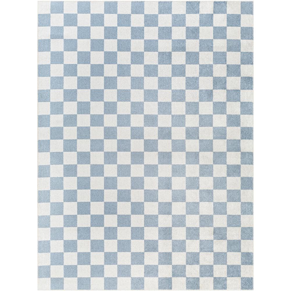 Livabliss Lillian Blue 5 ft. x 7 ft. Checkered Machine-Washable