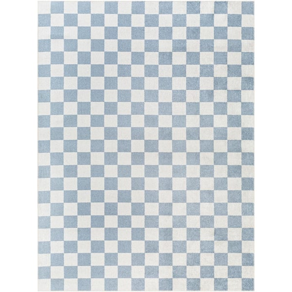 Livabliss Lillian Blue 5 ft. x 7 ft. Checkered Machine-Washable Indoor Area Rug
