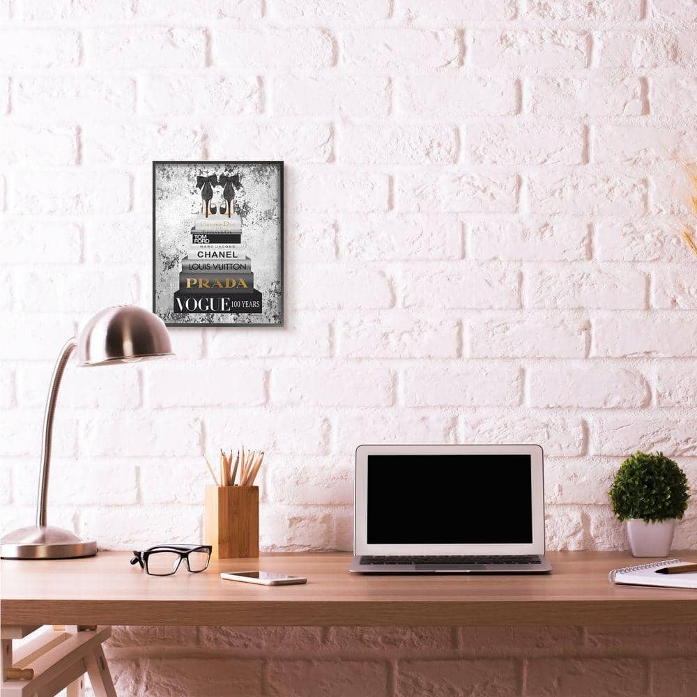 Ebony Wood Framed Fashion Designer Shoes Bookstack Wall Art