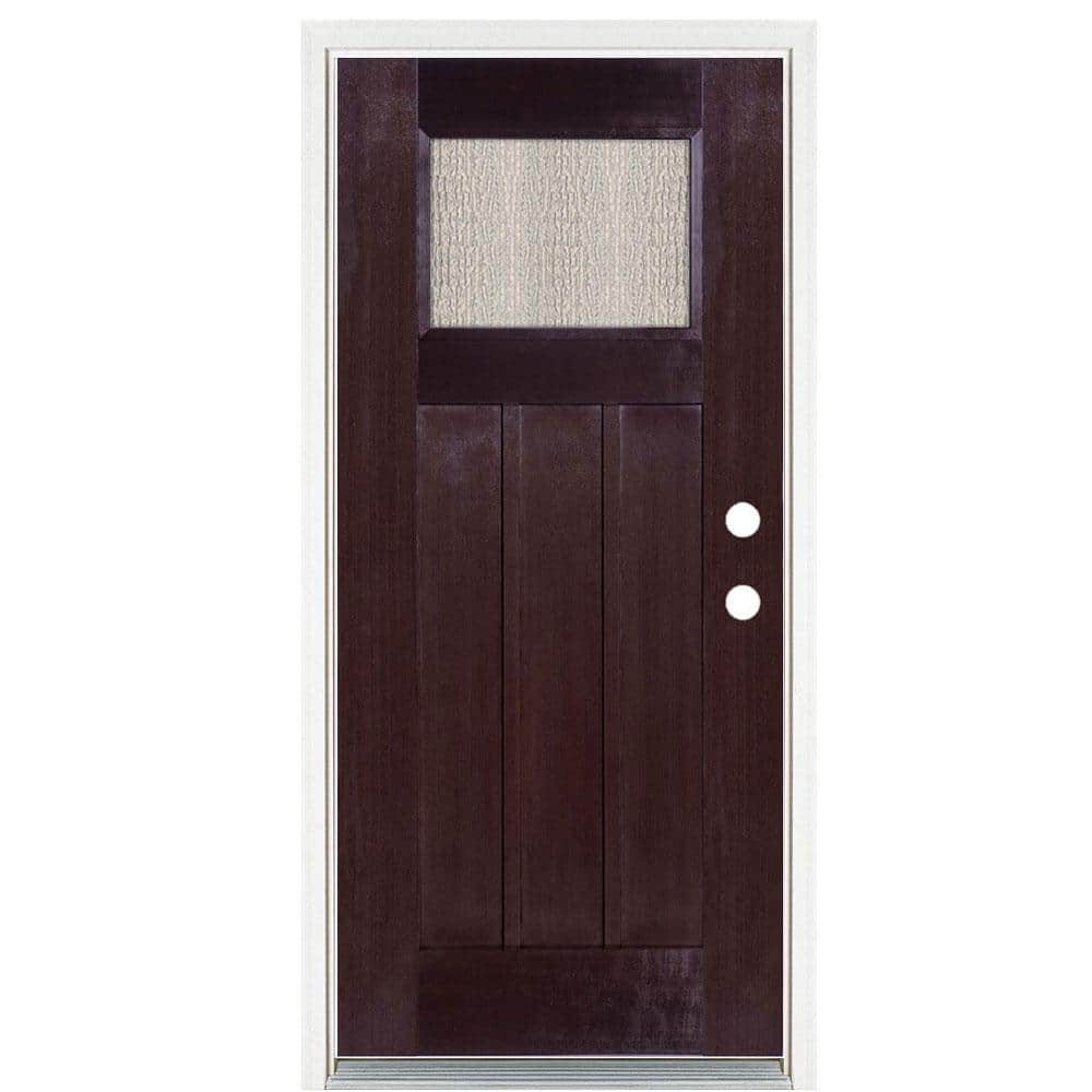 36 in. x 80 in. Dark Walnut Left-Hand Inswing Water Wave Craftsman Stained 
