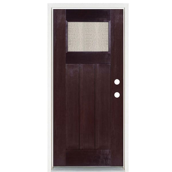 36 in. x 80 in. Dark Walnut Left-Hand Inswing Water Wave Craftsman Stained Fiberglass Prehung Front Door