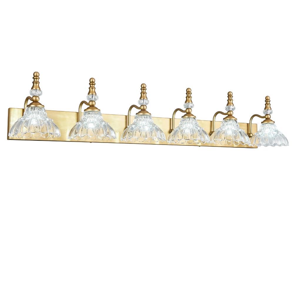 46.45in 6-Light Brass with Flower Glass Shade Vanity Lights Suitable for Bathroom price history on PriceWatchPro