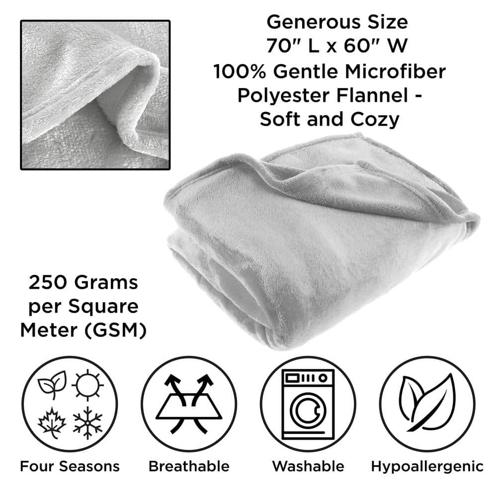 Gray Oversized Plush Microfiber Fleece Throw Blanket