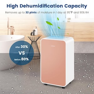 32 pt. 2500 sq. ft. Dehumidifier for Home Basement 3 Modes Portable in. Multi Pink+White