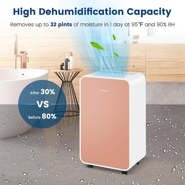 32 pt. 2500 sq. ft. Dehumidifier for Home Basement 3 Modes Portable in. Multi Pink+White