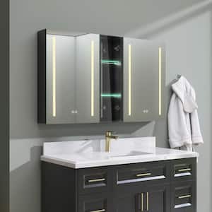 50 in. W x 30 in. H Black Rectangular Aluminum Surface Mount Smart Defogging LED Bathroom Medicine Cabinet Mirror