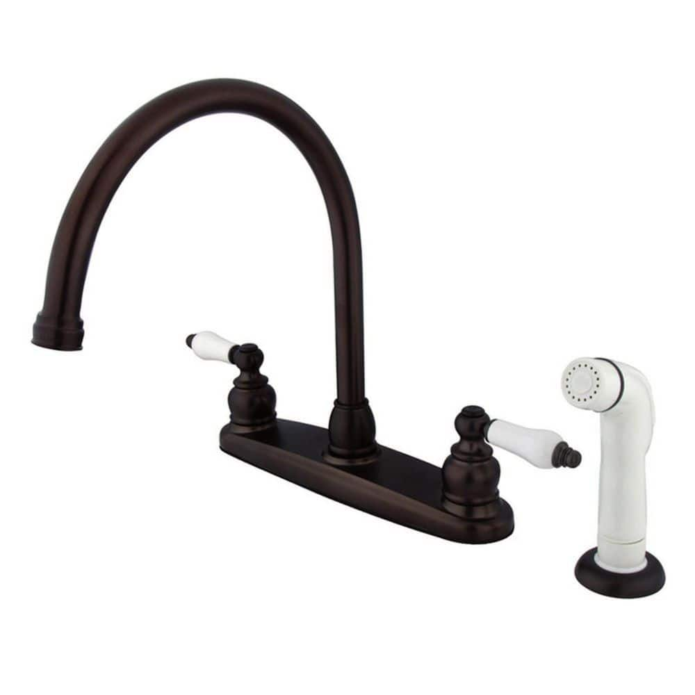 Vintage 2-Handle Deck Mount Centerset Kitchen Faucets with Side Sprayer in Oil Rubbed Bronze -  Kingston Brass, HKB725