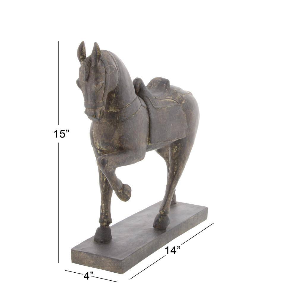 15" Brown Matte Wood Prancing Horse Statue