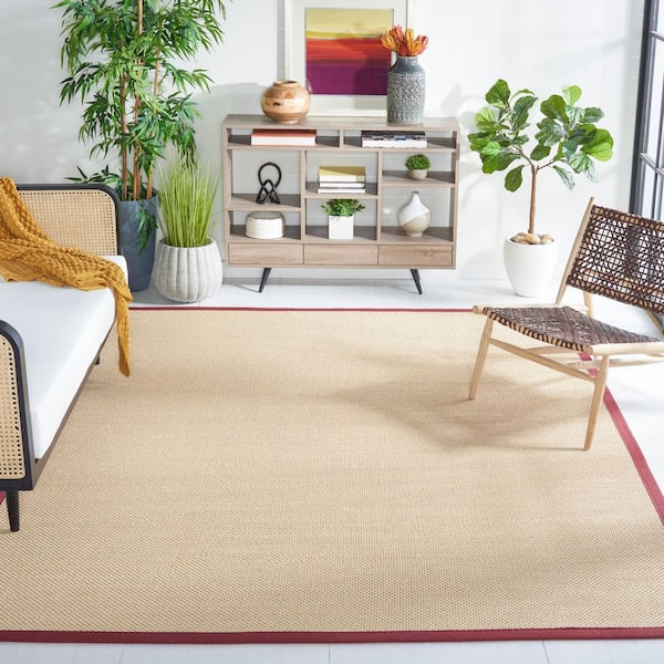 Natural Fiber Maize/Burgundy 9 ft. x 12 ft. Woven Border Area Rug