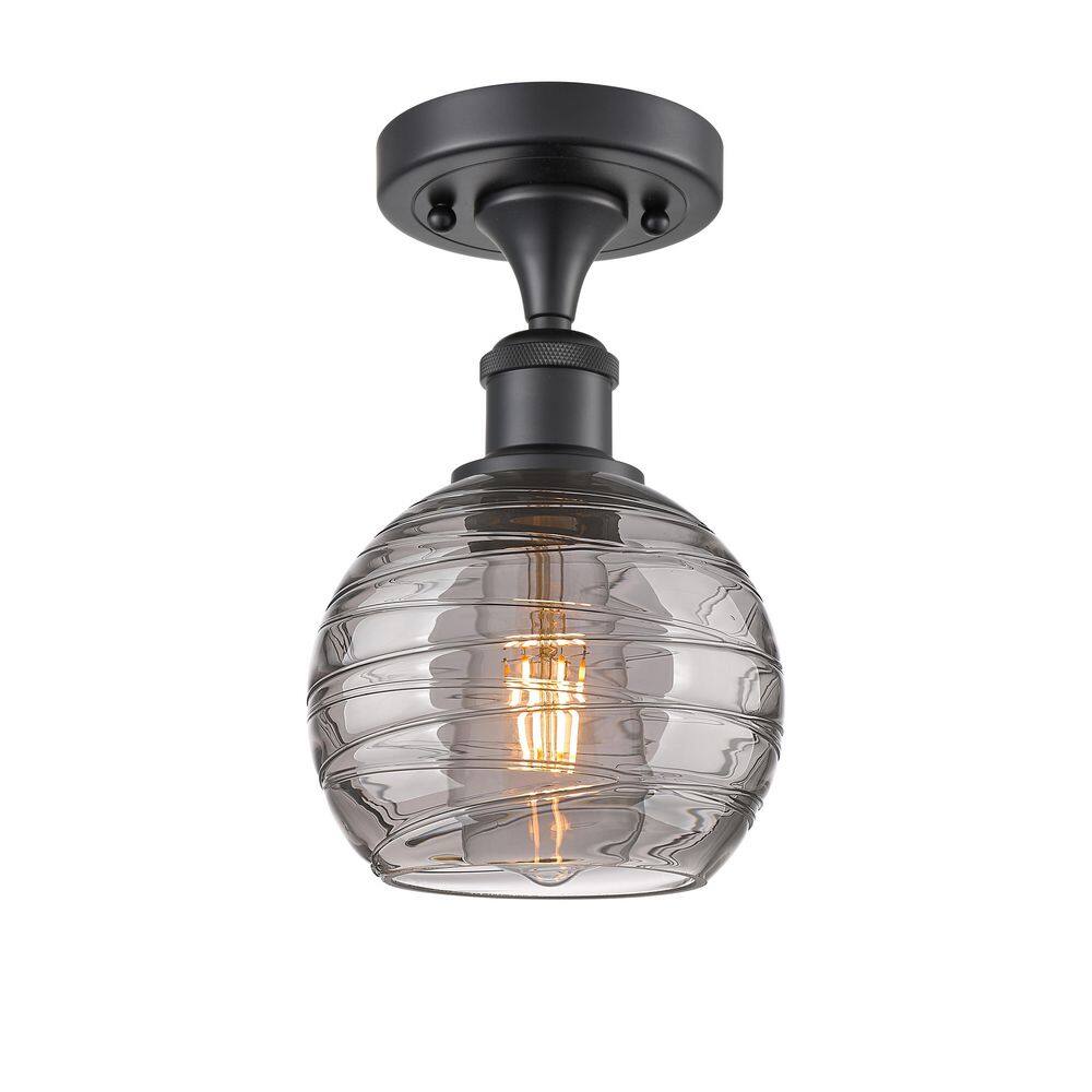 Athens Deco Swirl 5.88 in. 1-Light Matte Black Industrial Semi-Flush Mount with Smoked Glass Shade price history on PriceWatchPro