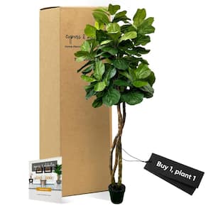 Handmade 6 ft. Artificial Fiddle Leaf Fig Tree in Home Basics Plastic Pot Made with Real Wood and Moss Accents