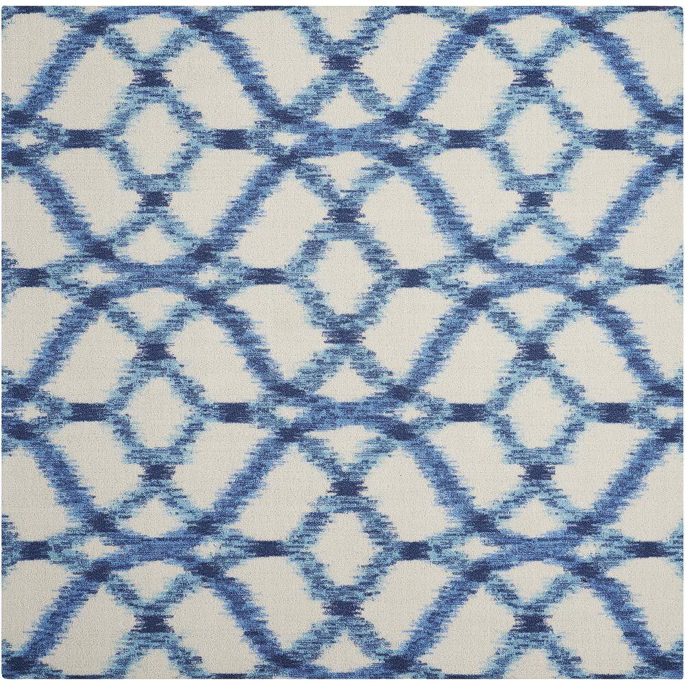Aegean Blue and White Ikat Square Outdoor Rug
