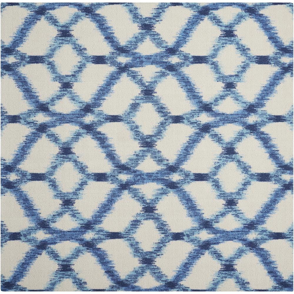 Handmade Blue Synthetic Square Stain-Resistant Area Rug