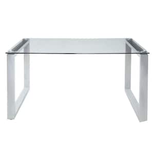 Caspian Modern Clear Glass and Chrome Finish Glass 36 in. Sled Dining Table Seats 4