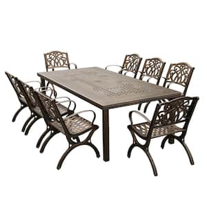Bronze 9-Piece Aluminum Rectangular Mesh Outdoor Dining Set with 8-Chairs