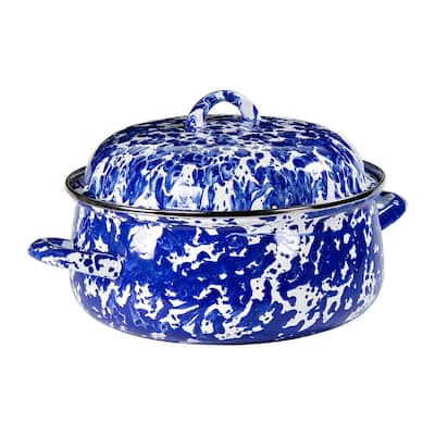Cobalt Swirl Enamelware 4 qt. Round Porcelain-Coated Steel Dutch Oven with Lid