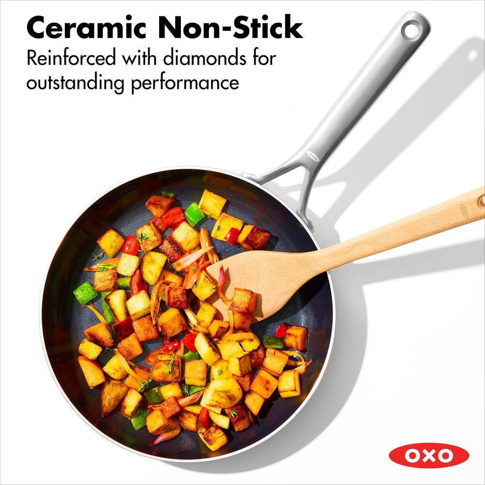 8" Silver Stainless Steel Non-Stick Frying Pan with Ceramic Coating