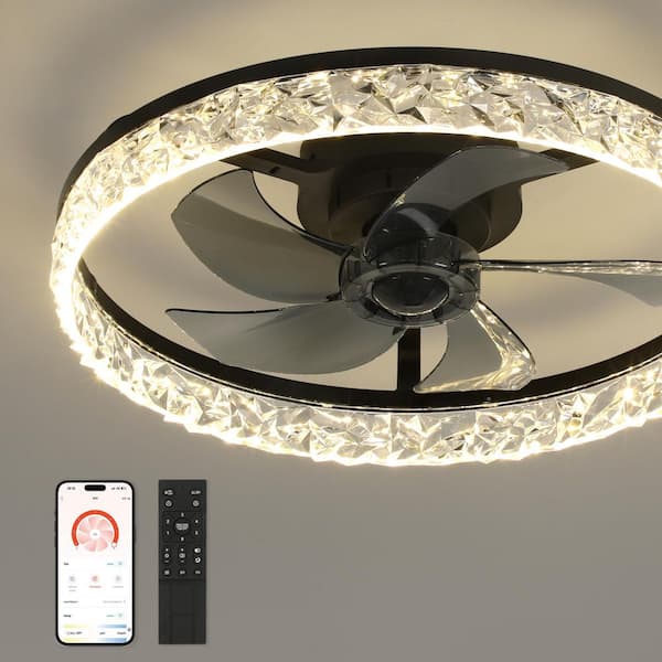 TOZING 20 in. LED Black Modern Smart Indoor Fandelier Flush Mount