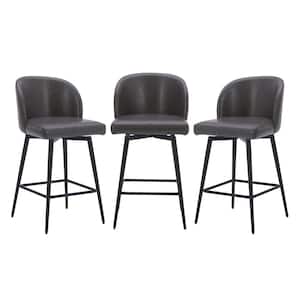 26 in. Cynthia Gray High Back Metal Swivel Counter Stool with Faux Leather Seat (Set of 3)