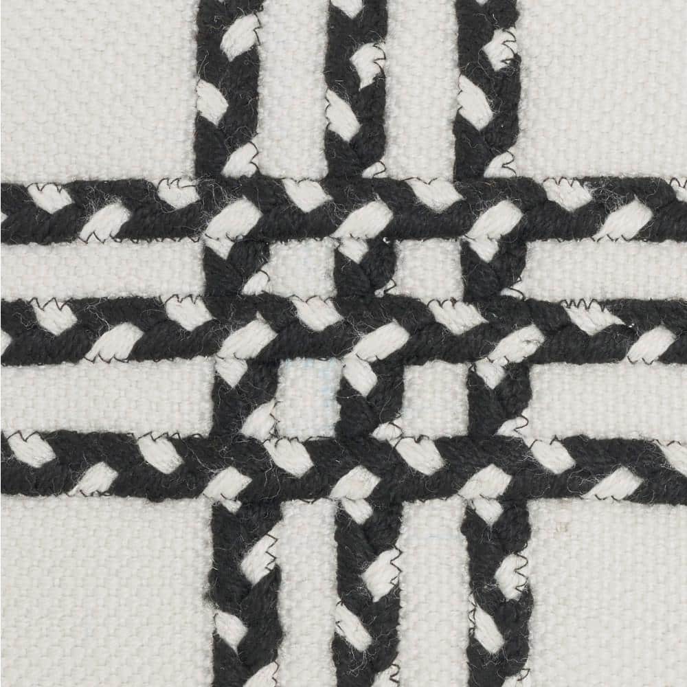 Black and Ivory Braided Polyester 14" x 20" Indoor/Outdoor Throw Pillow
