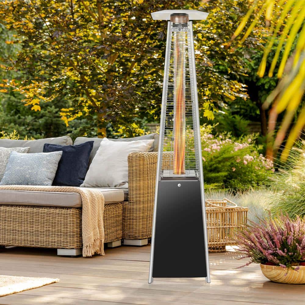 Black Metal Propane Standing Patio Heater with Emergency Shut Off
