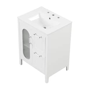 24 in. W x 18.3 in. D x 33.2 in. H Single Sink Freestanding Bath Vanity in White with White Ceramic Top