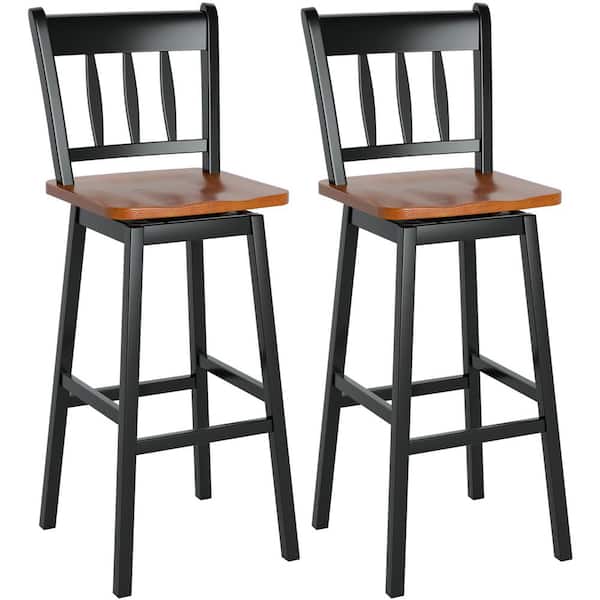 Costway 44.5 in. Walnut Swivel Metal 30.5 in. Bar Stools Pub Height Dining Bar Chairs (Set of 2)