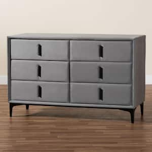 Etienne Slate Grey Velvet 6-Drawer 47.2 in. Dresser