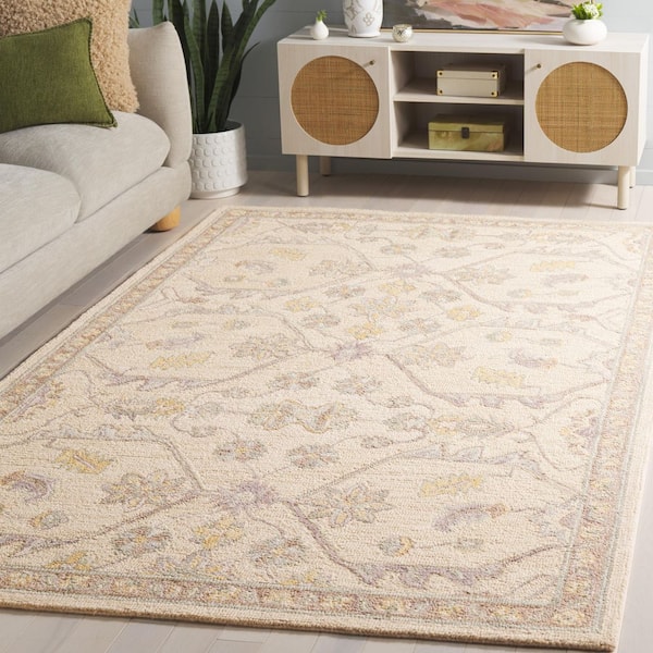 Blossom 4 ft. x 6 ft. Beige/Purple Antique Border Floral Area Rug