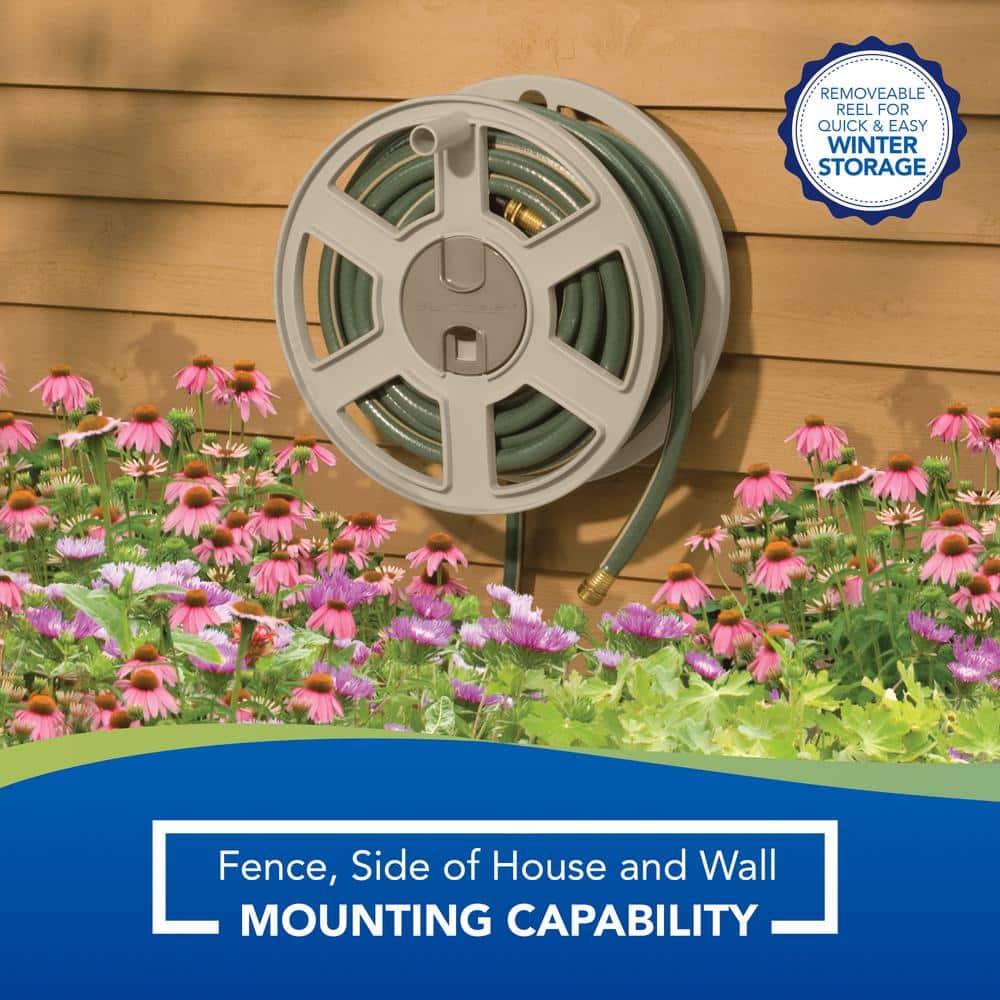 Taupe Resin Wall-Mounted Hose Reel with 100 ft Capacity