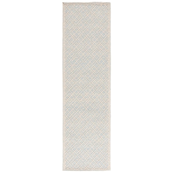 Martha Stewart 2 ft. x 8 ft. Ivory/Blue Diamond Geometric Runner Rug