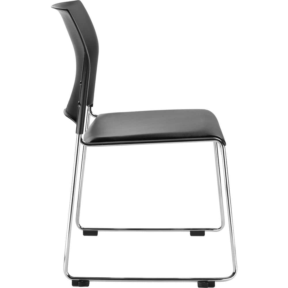 Black Vinyl and Metal Armless Stackable Chairs, Set of 4